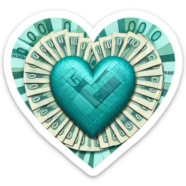 Teal heart with Canadian denominated bills sticker