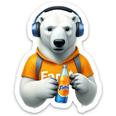 Polar bear wearing headphones drinking fanta  sticker