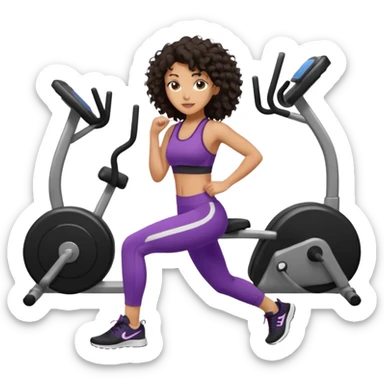 Treino de academia mulher morena de cabelos cacheados caindo nas costas sticker