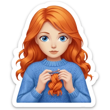 beautiful orange hair woman with blue eyes knitting sweater  sticker