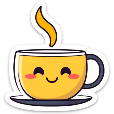 cartoon style emoji of a character sipping tea, expressive and cute sticker