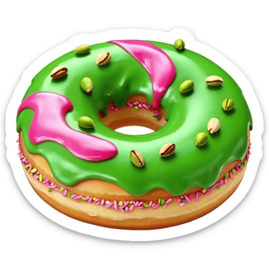 donut with green & pink swirled frosting & pistachio pieces sticker