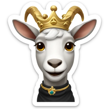 Goat with horns wearing a black sweater and royal crown sticker