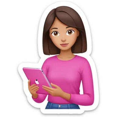 Girl artist brunette with pink iPad in her hand sticker