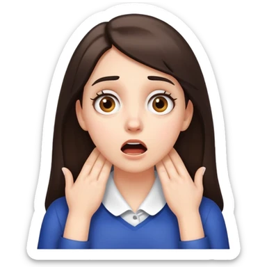 white brunette girl hands on her neck and shocked face sticker