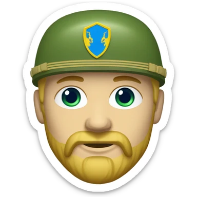 ukrainian military blonde man with a beard with green eyes with blue viking paint on the face  sticker