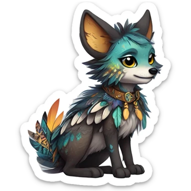 cute cool edgy fantasy animal fursona creature by griffsnuff & LiLaiRa & Falvie with exotic colors with patterns and feathers and collar full body sticker