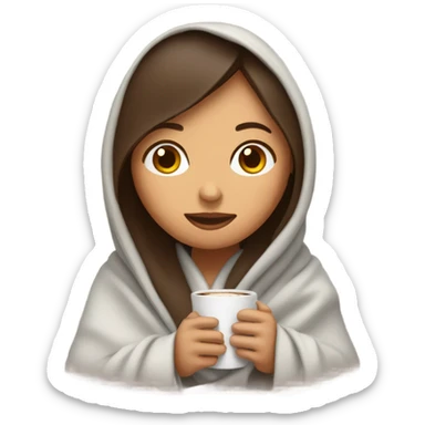 Brunette girl inside a blanket sipping coffee eyes closed sticker