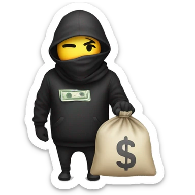 Default Robber Emoji with money bag on shouder sticker