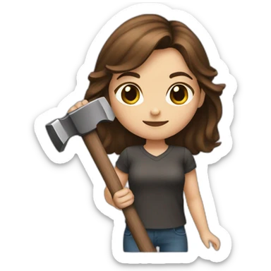 a young girl with brown hair with a hammer like a judge sticker