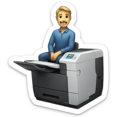 man sit on a printer sticker