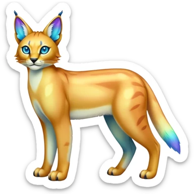 An iridescent transparent  colorful lynx-caracal-serval-fakemon-Digimon-creature-hybrid sticker