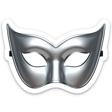 A sleek masquerade mask emoji made of polished silver chrome, smooth sensual curves, reflective metallic surface, mysterious sexy luxury vibe, minimal iOS emoji style, centered, clean white background sticker