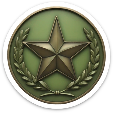 U.S. war veteran, laurel wreath circle with 5-pointed star, bronze finish with greenish patina sticker