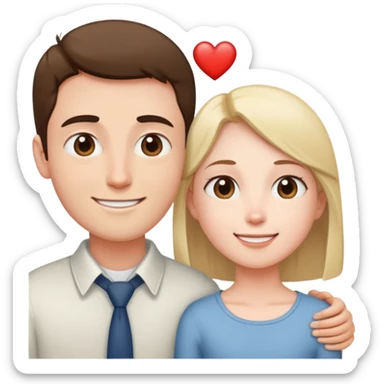 a short person with heart eyes gazing up at a very tall person, both smiling bashfully sticker