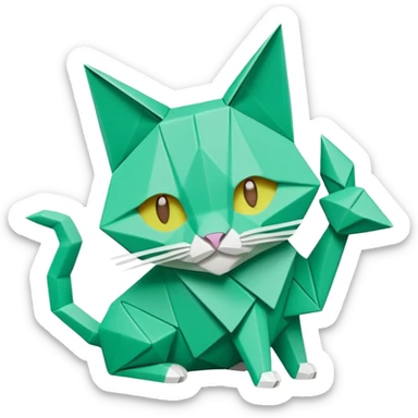 origami cat in color green mint rgb(168, 251, 211) sticker