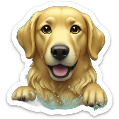 golden dog swimming in the sea sticker