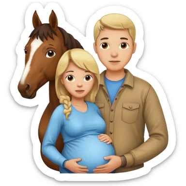 pregnant man in casual wear near horse sticker
