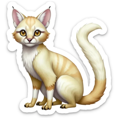 Colorful tropical pearly-albino-white iridescent glorious divine exotic cute cool beautiful shiny beautiful fantasy-caracal-civet-genet-sergal-vernid-Cacomistle-oncilla-animal-Fakémon-hybrid-fursona (full body) sticker