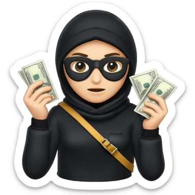 Robber with money na mão direita com uma blusa de frio preta  sticker