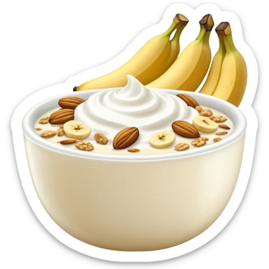 Crüsli-müsli, nøtter, bær, bananskiver, med Kefir-Biola-yoghurt i skål  sticker