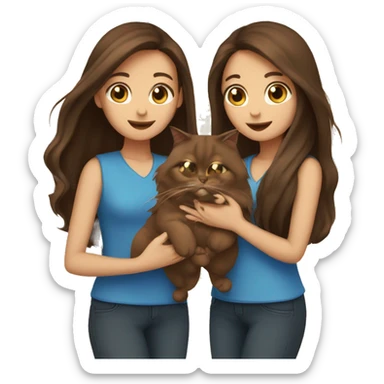 Two long hair brunettes keeping two brown cats in their hands sticker