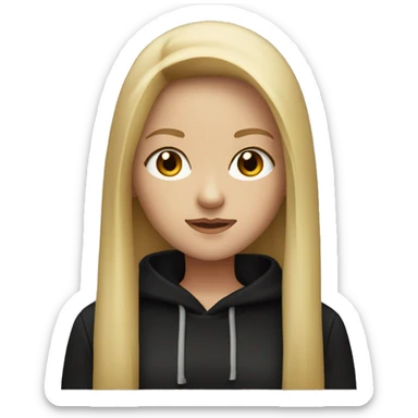 Blonde long straight hair girl with brown eyes and black hoodie  sticker