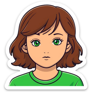 girl with green eyes and slightly wavy brown hair sticker
