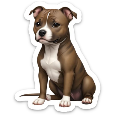 cinematic-[Staffordshire bull terrier]-realistic-full-body-sitting-emoji,-tail-resting-loosely-beside-its-paws,-head-tilted-dramatically, -sleek-[dark solid brindle]-fur,-simplified-yet-realistic-focused-features,-highly-detailed,-glowing-with-an-almost-sarcastic-glow sticker