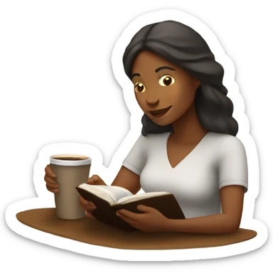Brown woman reading the Bible while having coffee sticker