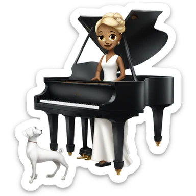 elegant lady in a classy dress playing the white grand piano sticker