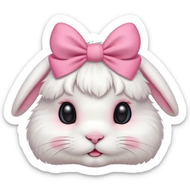 A white lop bunny head with a pink bow over its ear blushing. sticker