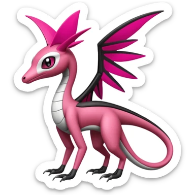 Magenta, black and white Meloetta-Flygon-Gorebyss-Salazzle-Pokémon-Fakémon-creature-fusion-hybrid sticker