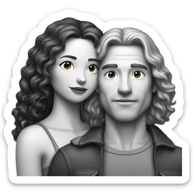 man and woman standing in an embrace White skin woman has long hair The man has shoulder-length curly hair sticker