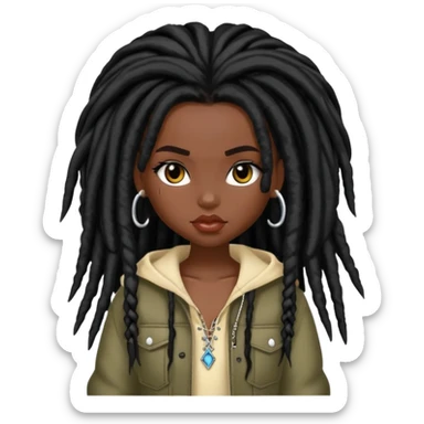 pretty bratz baddie, dark black skin, black dreads hair (black people hair) sticker