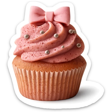 Change the icing to strawberry flavor, keep the realistic cupcake and accessories, photorealistic style, transparent background. Maintain the realistic look and details of the cupcake and accessories while changing the icing to strawberry. sticker