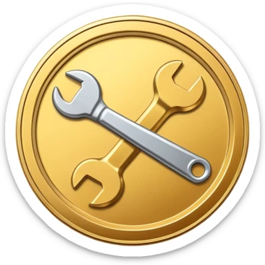 spanner icon within a gold coin sticker