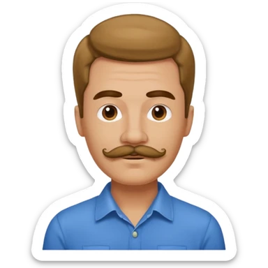 mustached man with hair till the neck and colored shirt sticker