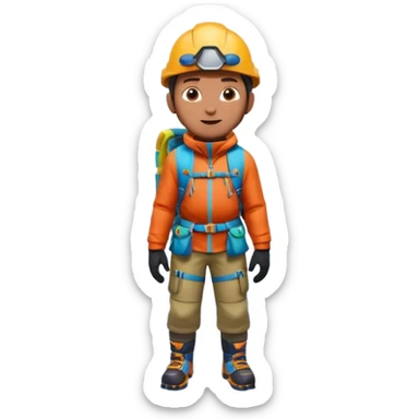 A 3D cartoon mountaineer standing on a snowy Everest-like summit with a flag, wearing colorful climbing gear, soft lighting, Memoji-style.negative : Flag sticker