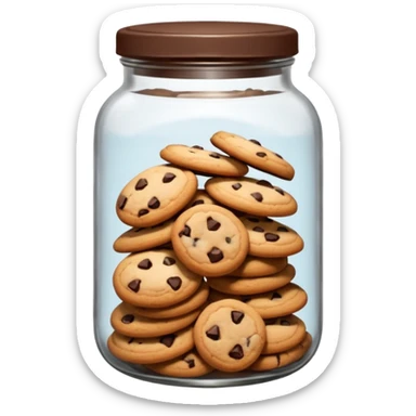 A chewy chocolate chip cozy cookie in an organized jar, saying "Cookie Jar" with some small illustrations on the jar to indicate there are cookies stored inside sticker