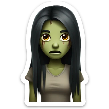 girl zombie with black long hair with teeth and serious face  sticker
