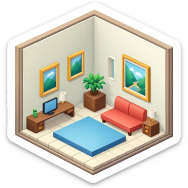 An isometric 3D room with two walls that meet at the back left and right. sticker