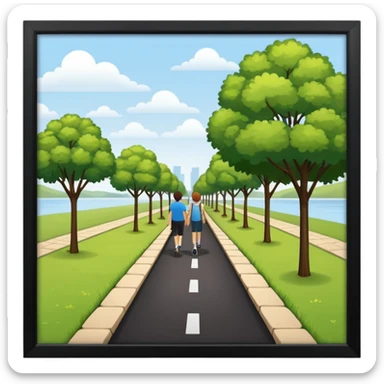 a Footpath on a park and two  people are walking the walking path should visible i need the background  sticker