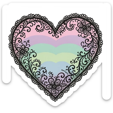 pastel goth heart with pastel rainbow and black lace, gothic style, whimsical sticker