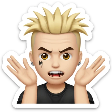 punk emoji, hardcore rock face emoji with hands sticker