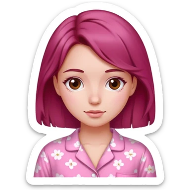 A beautiful, burgundy haired girl wearing pink pajamas sticker
