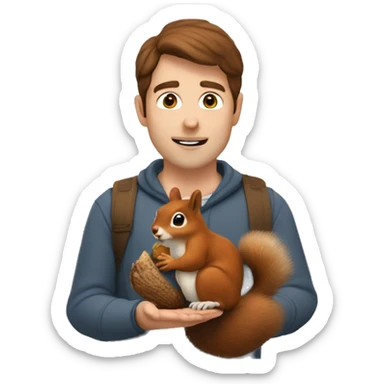 A Man with Brown hair and fair skin feeds a squirrel sticker