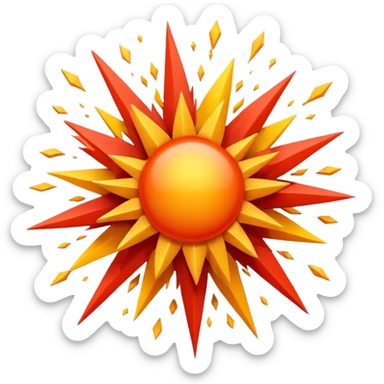 A 3D Apple-style emoji of a bold, jagged explosion shape with layered red, orange, and yellow colors, sharp irregular edges, and a dynamic burst effect sticker