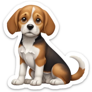 cinematic-[beagle dog]-realistic-full-body-sitting-emoji,-tail-resting-loosely-beside-its-paws,-head-tilted-dramatically,-scruffy-[beagle]-fur,-simplified-yet-realistic-focused-features,-highly-detailed,-glowing-with-an-almost-sarcastic-glow sticker