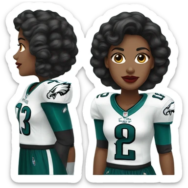  White female dark hair red lips wearing Philadelphia Eagles jersey sticker